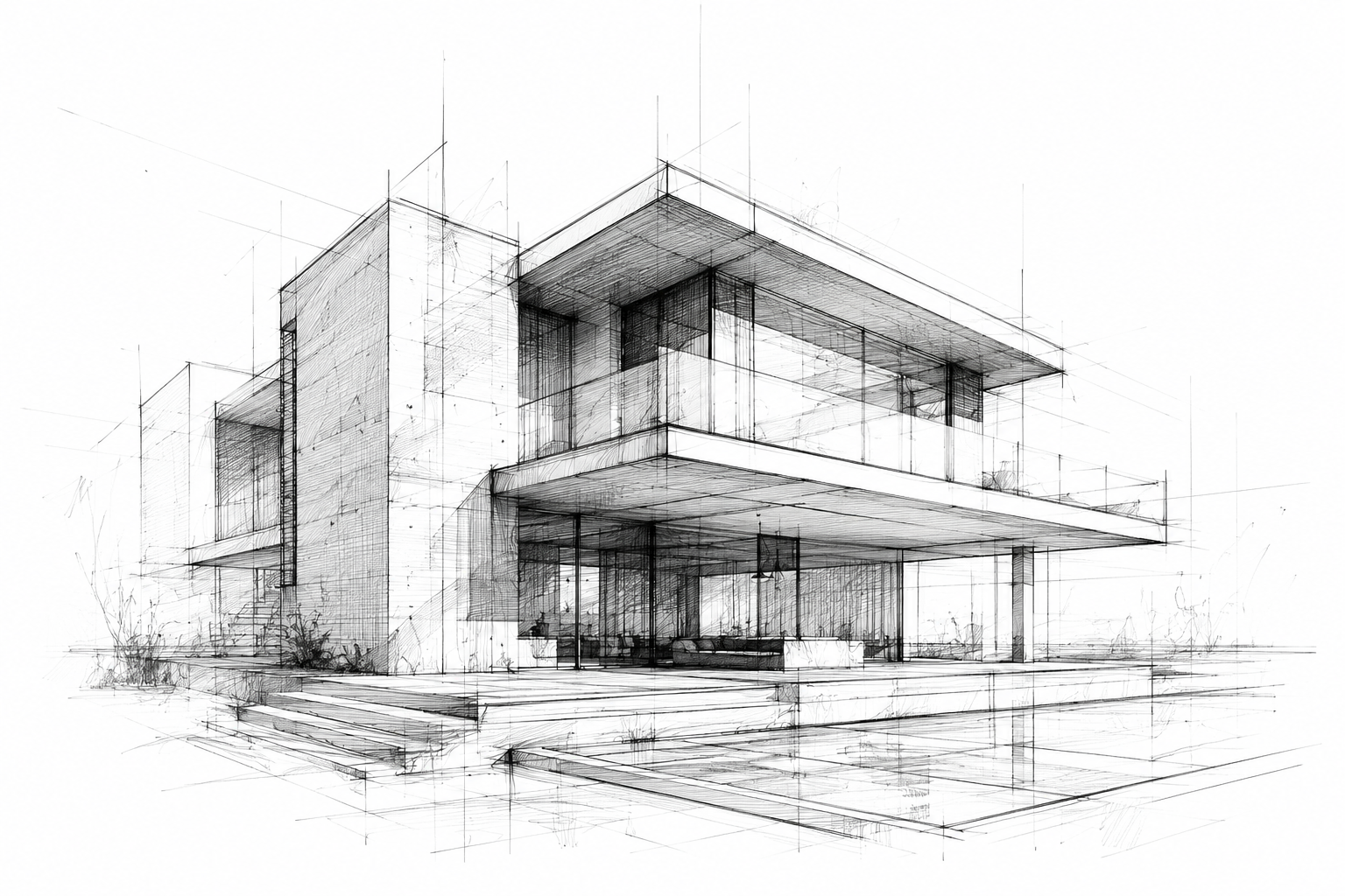 Disegno di un progetto architettonico contemporaneo
